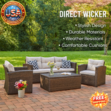 Direct Wicker Outdoor Patio Conversation Set with Storage