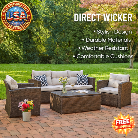 Direct Wicker Outdoor Patio Conversation Set with Storage