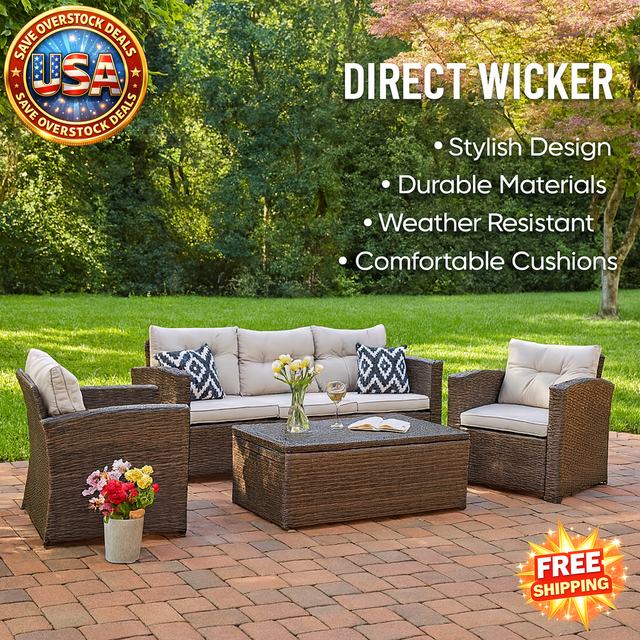 Direct Wicker Outdoor Patio Conversation Set with Storage