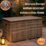 Brown Wicker Deck Box with Steel Frame for Outdoor Storage
