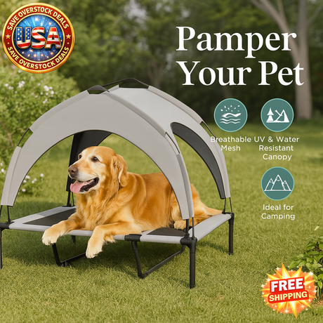 Elevated Dog Bed with Canopy for Outdoor Comfort
