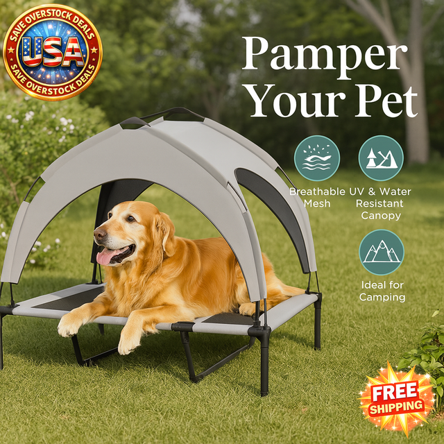 Elevated Dog Bed with Canopy for Outdoor Comfort