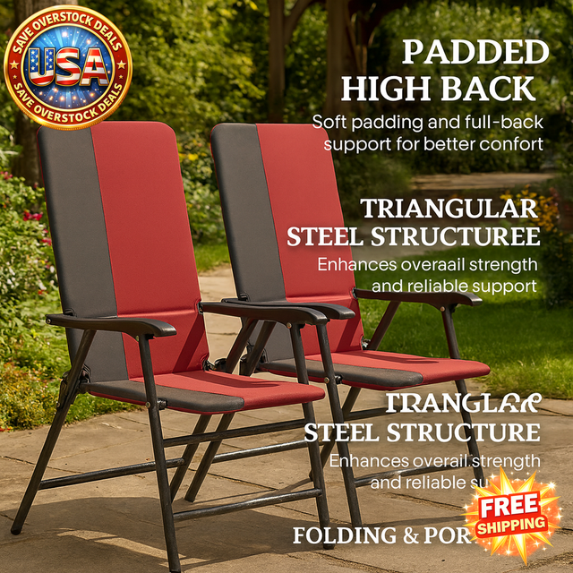 Folding Chair Set of Two, Red Armchair for Camping