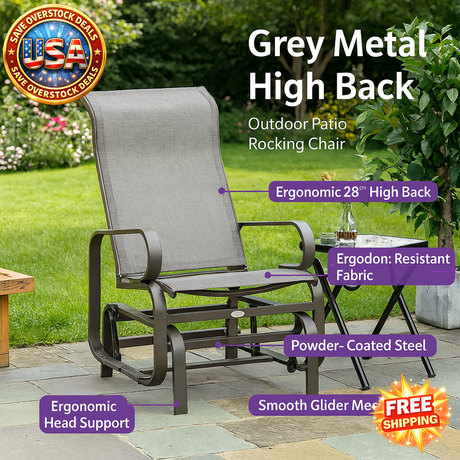 Grey Metal High Back Outdoor Rocking Chair for Patios