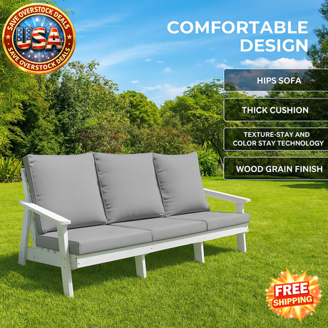 HIPS 3 Seater Outdoor Sofa with Cushion - Wood Grain Finish