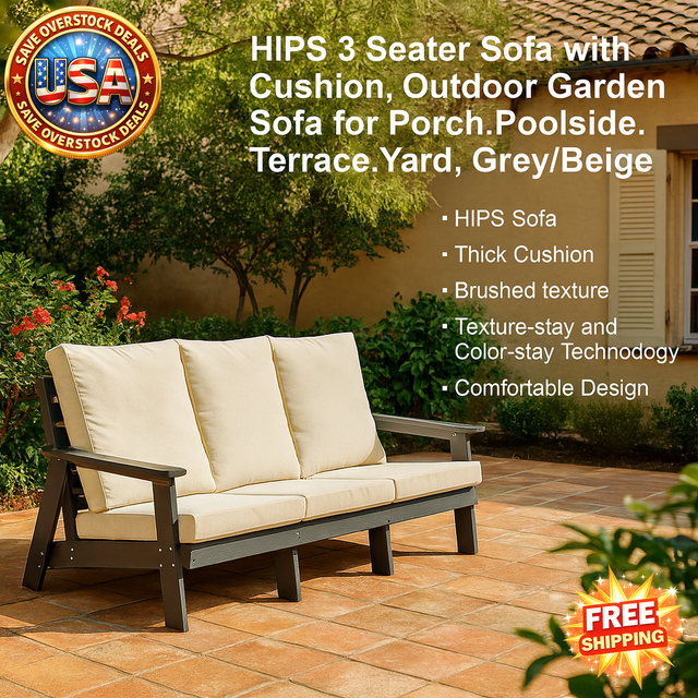HIPS 3 Seater Outdoor Sofa Set with Cushions - Grey/Beige