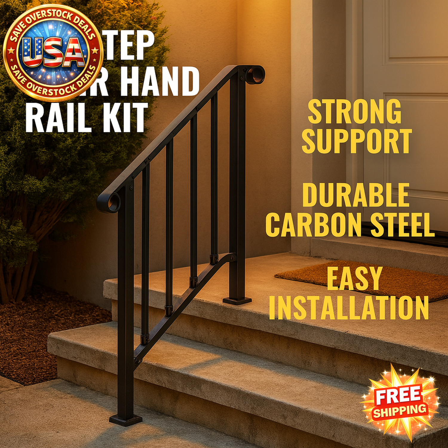 Outdoor Stair Handrails for Seniors - Carbon Steel Kit