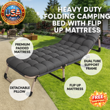 Heavy Duty Folding Bed with Flip-up Mattress for Camping