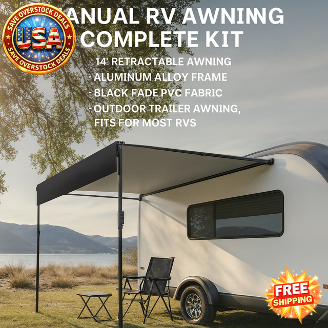 14' Manual RV Awning Kit with Aluminum Frame - Black Fade