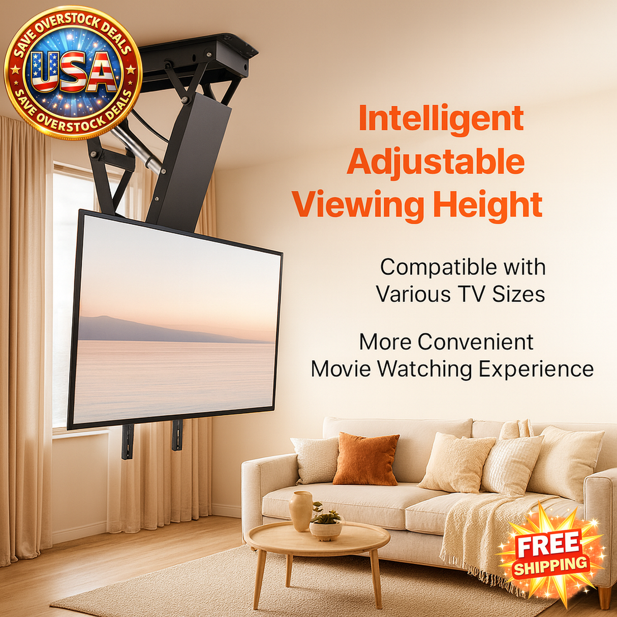 Motorized Ceiling TV Mount for 32-70 Inch TVs