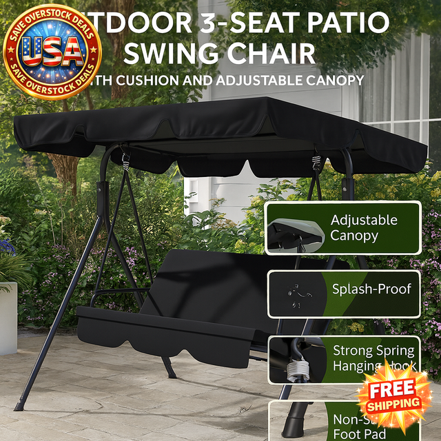 Outdoor 3-Seat Patio Swing Chair with Adjustable Canopy