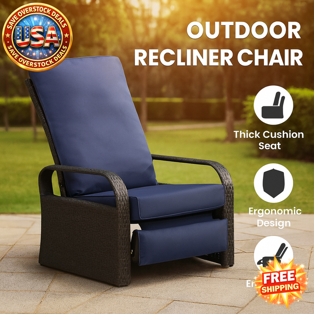 Outdoor Adjustable Wicker Recliner Chair with Cushion