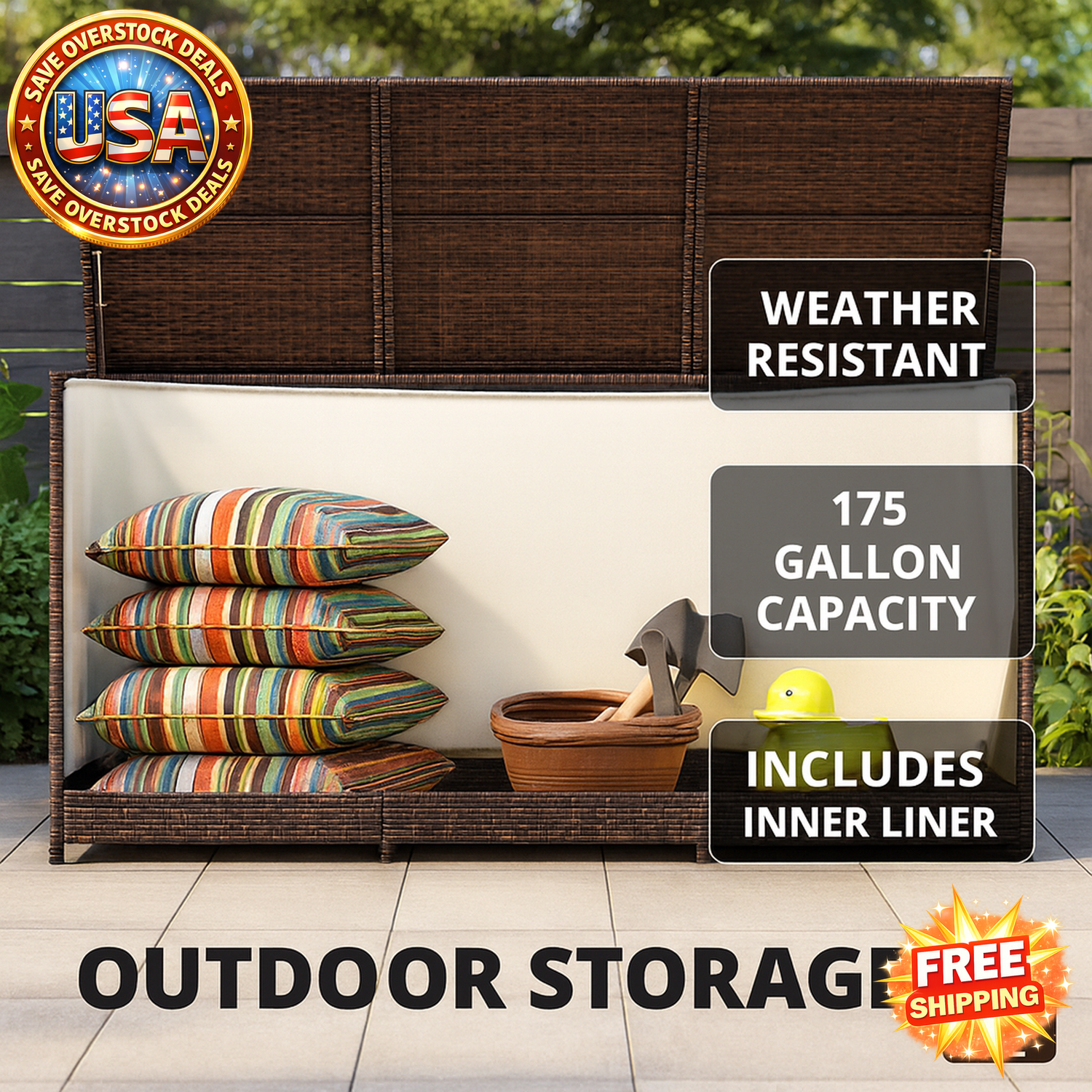 Outdoor Storage Box with Inner Liner for Garden Tools