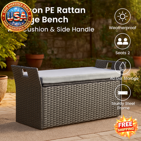 Outdoor Storage Bench with Cushion & 400 lbs Capacity