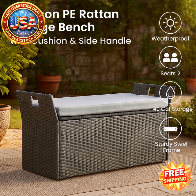 Outdoor Storage Bench with Cushion & 400 lbs Capacity