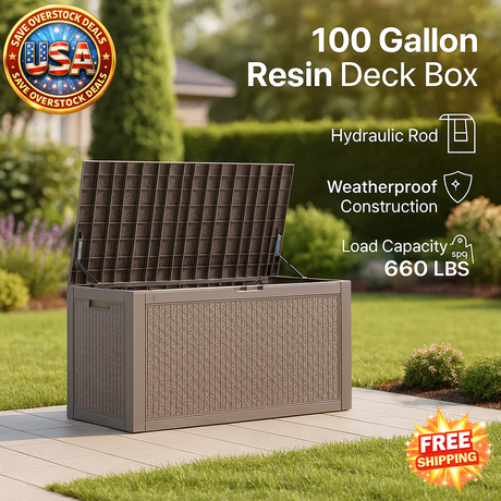 100 Gallon Outdoor Storage Box - Waterproof Resin Deck Box