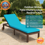 Outdoor Wicker Chaise Lounge Chair with 5-Position Adjustment