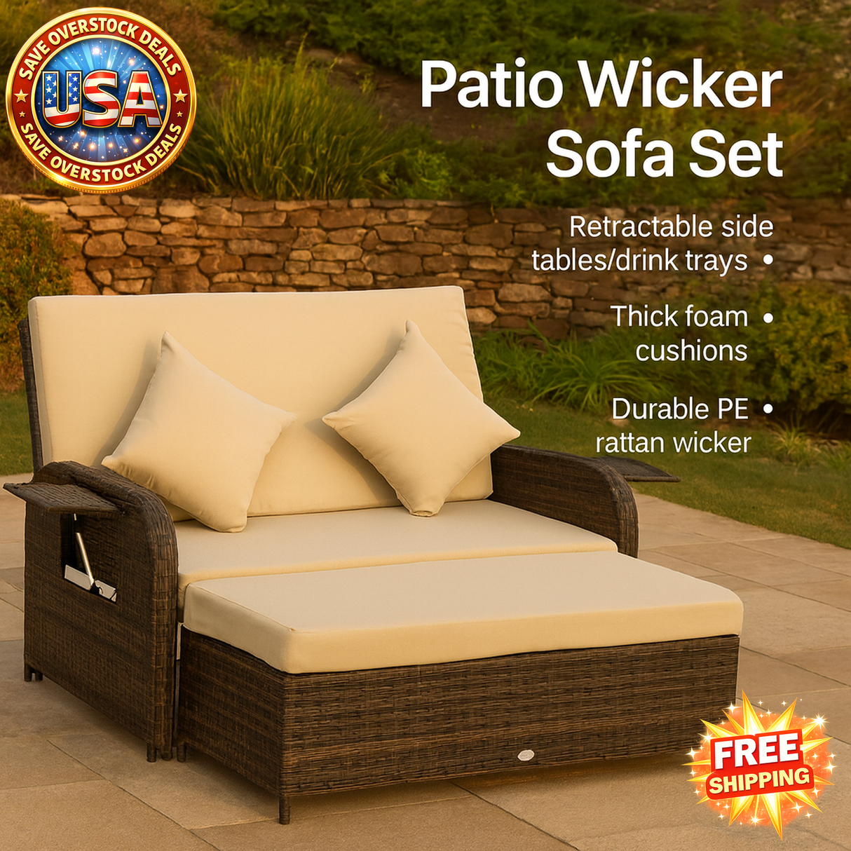 Patio Wicker Sofa Set 2 Seater Outdoor Lounge with Storage
