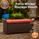 Patio Wicker Storage Bench Red 27 Gallon Outdoor Furniture