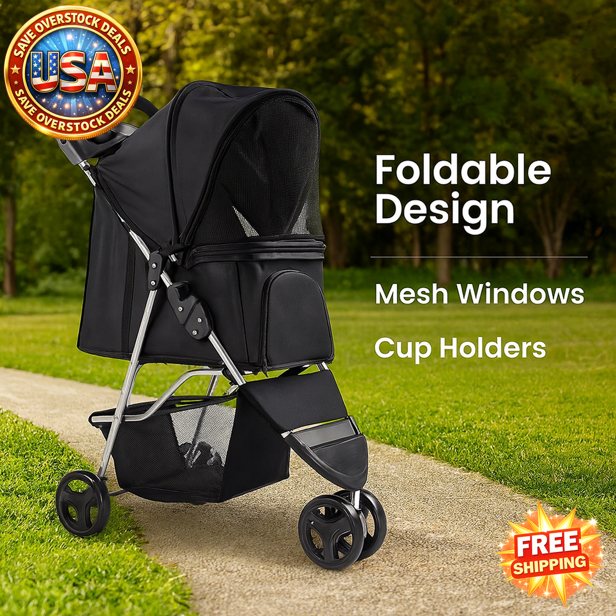 Foldable Pet Stroller for Small to Medium Dogs and Cats