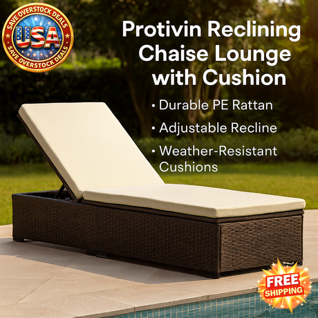 Protivin Reclining Chaise Lounge with Cushion for Outdoor Use