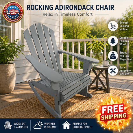 Reclining Wooden Outdoor Rocking Adirondack Chair - Walnut