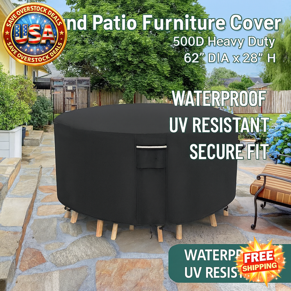 Round Heavy Duty Patio Furniture Covers - Waterproof 62"