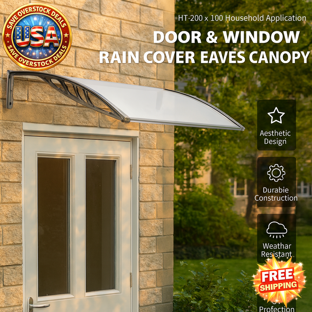 HT-200 x 100 Door & Window Rain Cover Canopy Silver Gray