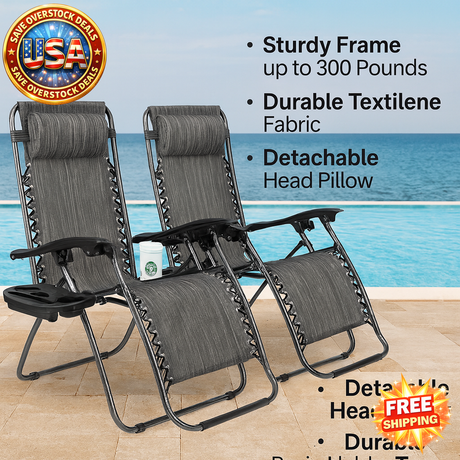 Zero Gravity Lounge Chairs Set of 2 with Cup Holder