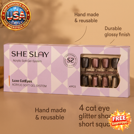 SheSlay Cat Eye Glitter Gel Press-On Nails | 120pcs Short