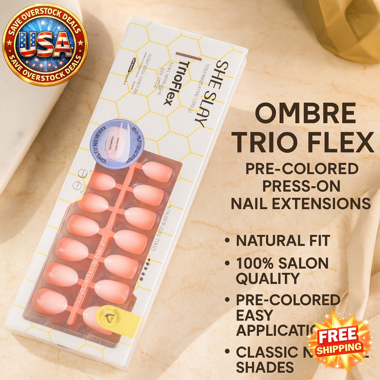 SheSlay Ombre Trio Flex Press-On Nail Extensions
