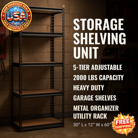 Heavy Duty Storage Shelving Unit, 5-Tier, 2000 lbs Capacity