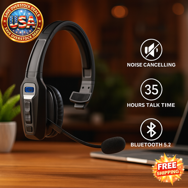 Trucker Bluetooth 5.2 Wireless Headset with Noise Cancelling Mic