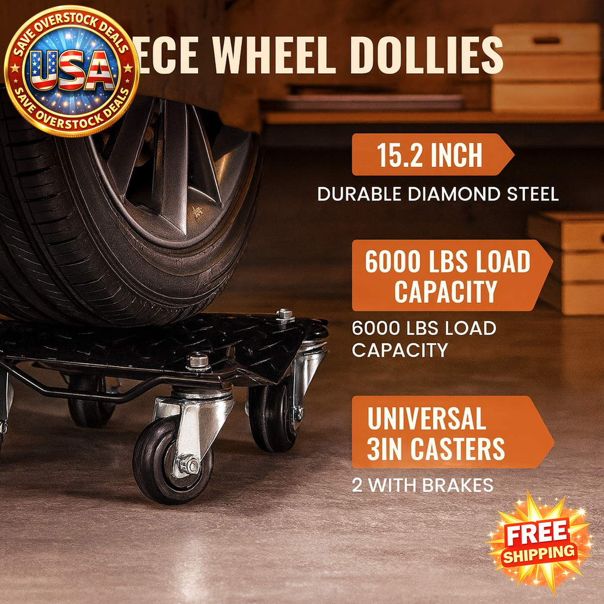 Wheel Dolly Set, 6000 lbs Heavy-Duty Car Tire Movers