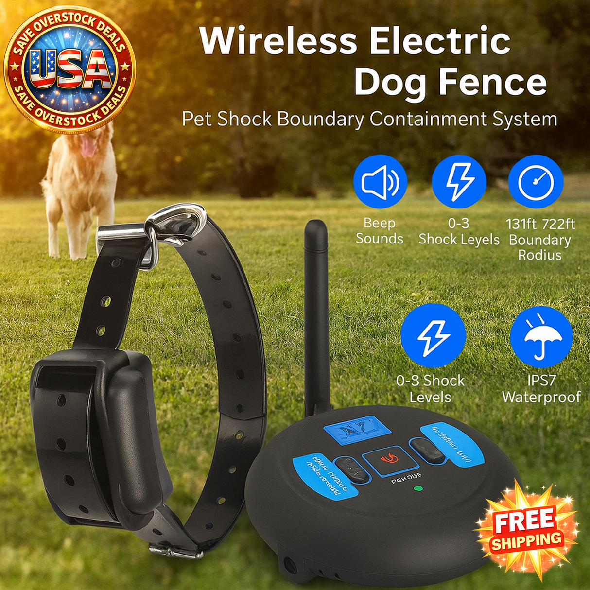 Wireless Electric Dog Fence System with Adjustable Shock Levels