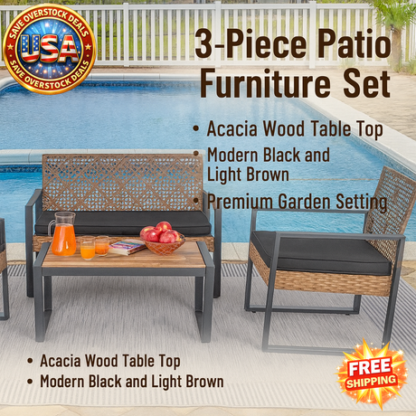 4-Piece Patio Furniture Set with Acacia Wood Table Top