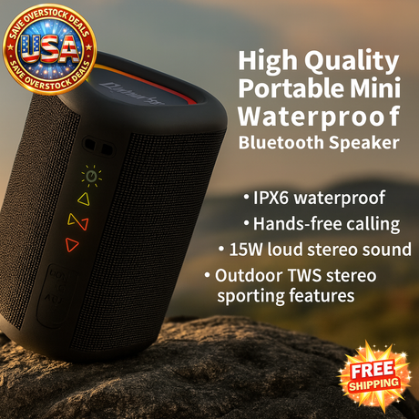 Portable Waterproof Bluetooth Speaker with TWS Stereo Sound