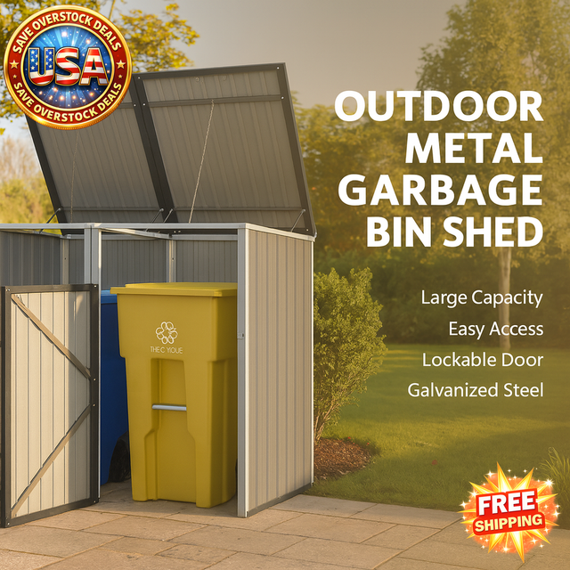 Garbage Bin Shed for 2 Cans - Outdoor Metal Storage