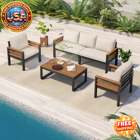 GO 4-Piece Outdoor Sofa Set with Acacia Wood Armrests