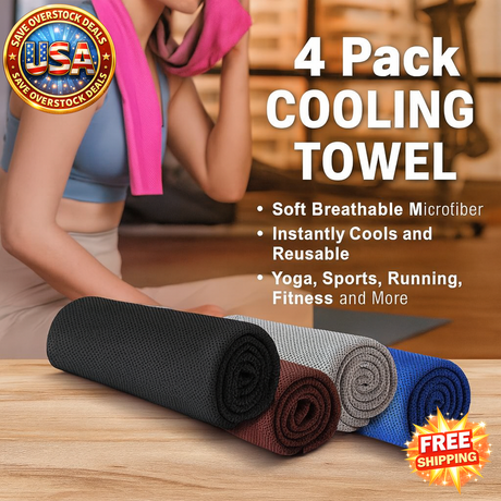 Cooling Towel 4 Pack - Soft Microfiber for Sports & Fitness