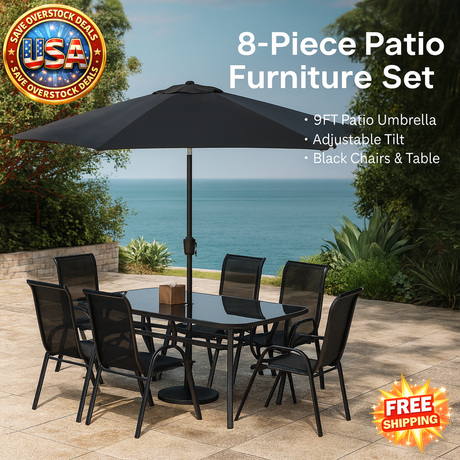 8-Piece Patio Furniture Set with Umbrella for Outdoor Dining