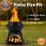 20 Inch Metal Patio Fire Pit with Pot Holder & Shelf