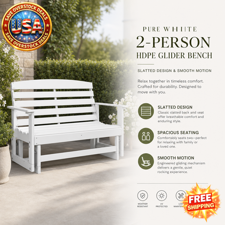 2-Person Glider Bench with Slatted Design in White
