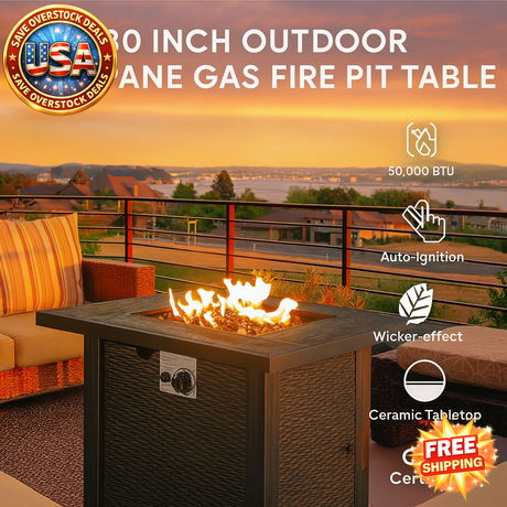 30 Inch Outdoor Propane Gas Fire Pit Table with Auto-Ignition
