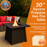 30 Inch Square Propane Gas Fire Table with Cover