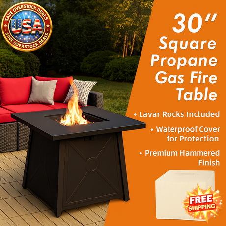 30 Inch Square Propane Gas Fire Table with Cover