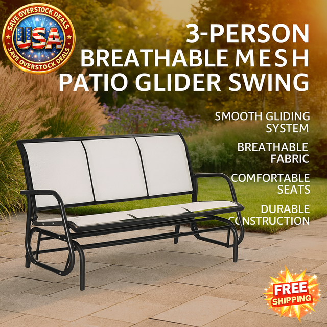 3-Person Patio Glider Swing - Cream White Mesh Bench