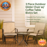 3 Piece Outdoor Glider Chair Set with Coffee Table
