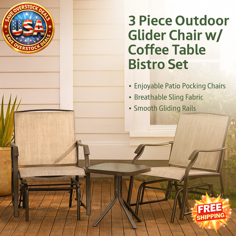 3 Piece Outdoor Glider Chair Set with Coffee Table