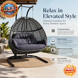 Wicker Swing Egg Chair - All-Weather Rattan Hammock, Black/Grey